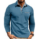 Men's long-sleeve polo shirt with checked collar and chest pocket