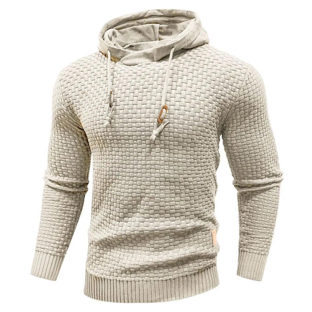 Men's textured hoodie with drawstring hood, long sleeves and ribbed trims