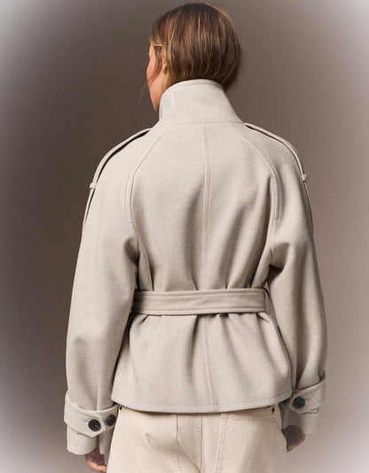Women's funnel-neck belted trench jacket with double-breasted buttons