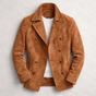 Men's textured double-breasted trench coat with notched collar and long sleeves
