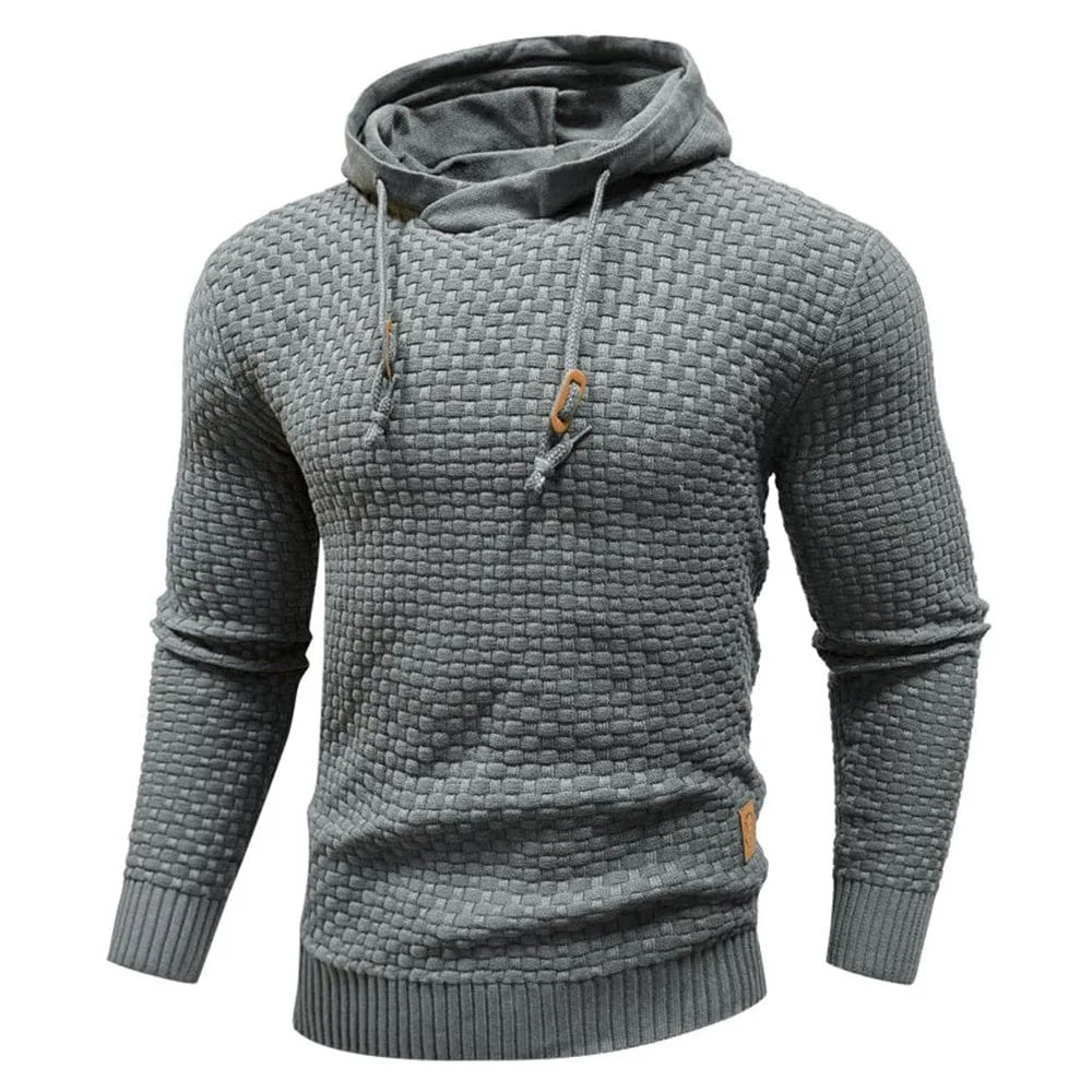 Men's textured hoodie with drawstring hood, long sleeves and ribbed trims