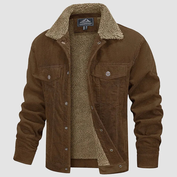 Men's ribbed jacket with sherpa lining, fold-down collar and button front