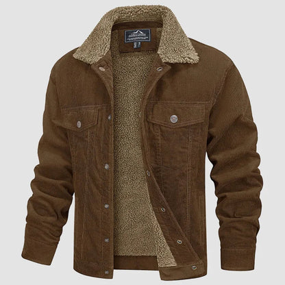 Men's ribbed jacket with sherpa lining, fold-down collar and button front