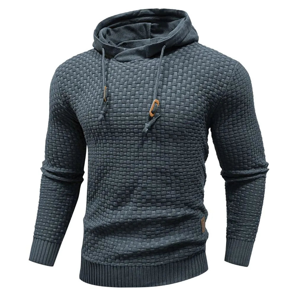 Men's textured hoodie with drawstring hood, long sleeves and ribbed trims
