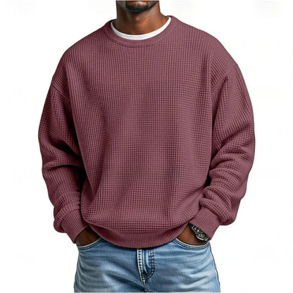Men's long-sleeve textured crew neck sweatshirt with ribbed trims