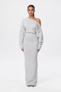 Women's asymmetric off-shoulder knit maxi dress with long sleeves