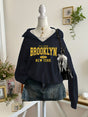 Women's Brooklyn graphic hoodie with hood and partial zipper
