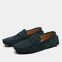 Pair of men's slip-on loafers with moc toe stitching and penny strap detail
