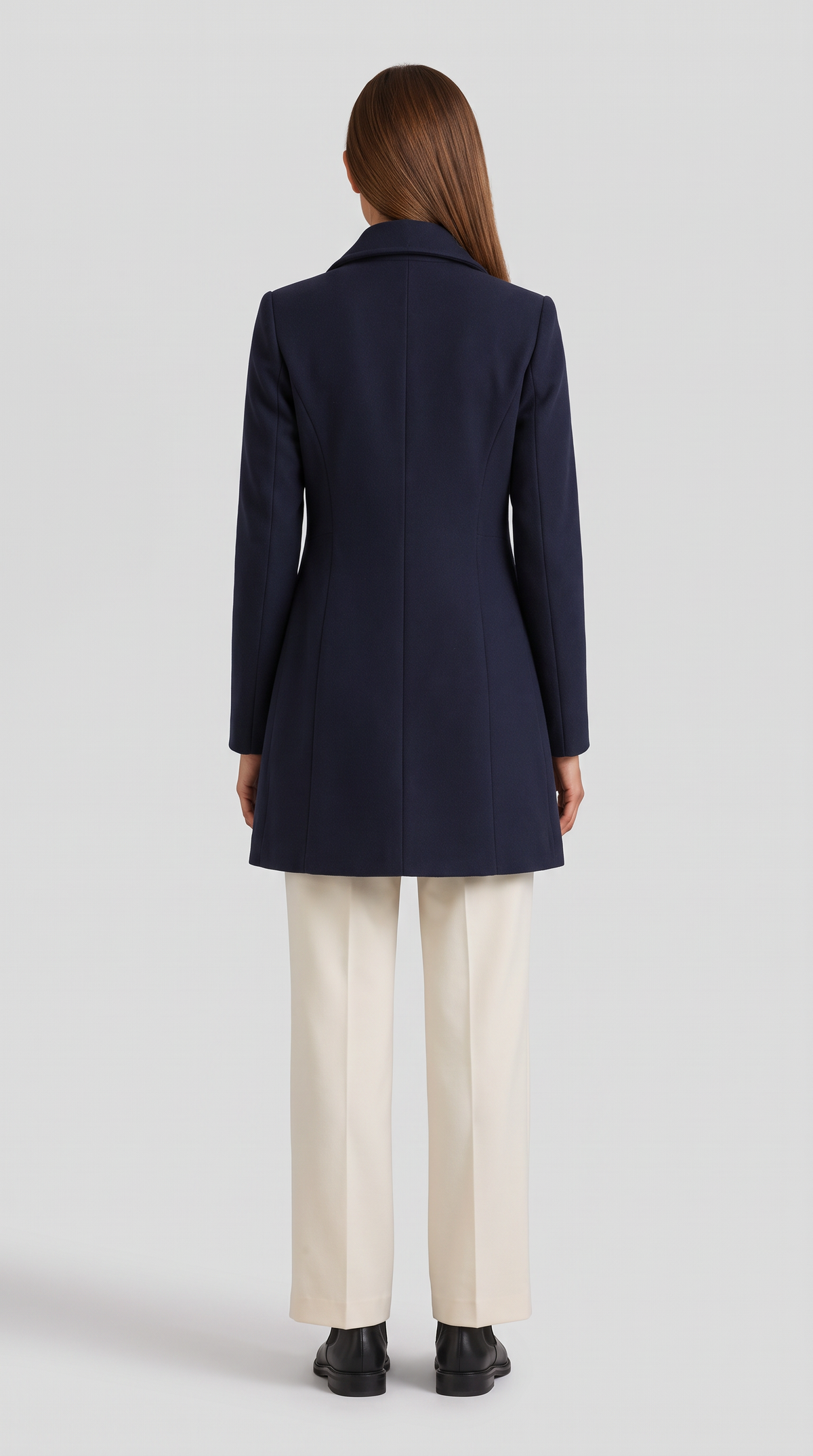 Women's fit and flare trench coat with pointed collar and button front