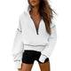 Women's cropped hooded sweatshirt with half zip and contrast stitching