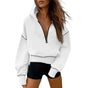 Women's cropped hooded sweatshirt with half zip and contrast stitching