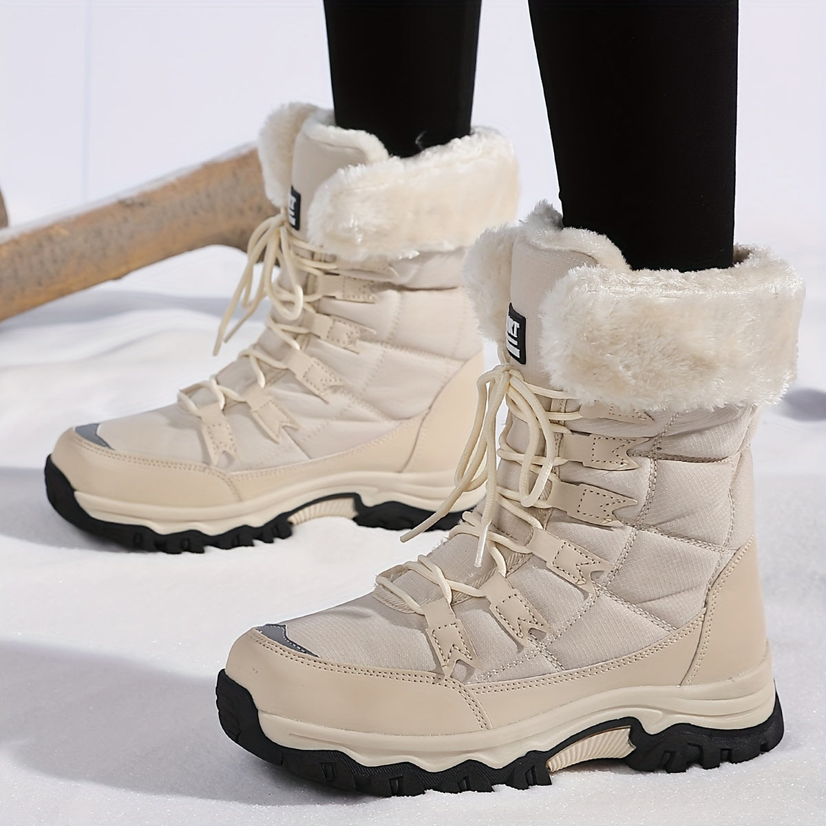 Women's winter lace-up boots with plush cuffs and lug soles