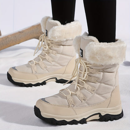 Women's winter lace-up boots with plush cuffs and lug soles
