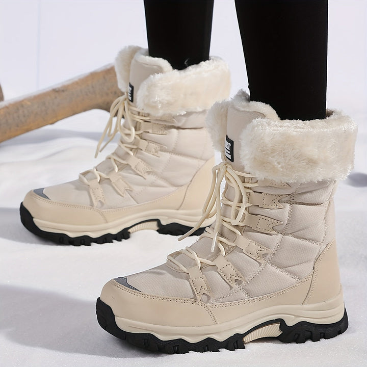 Women's winter lace-up boots with plush cuffs and lug soles