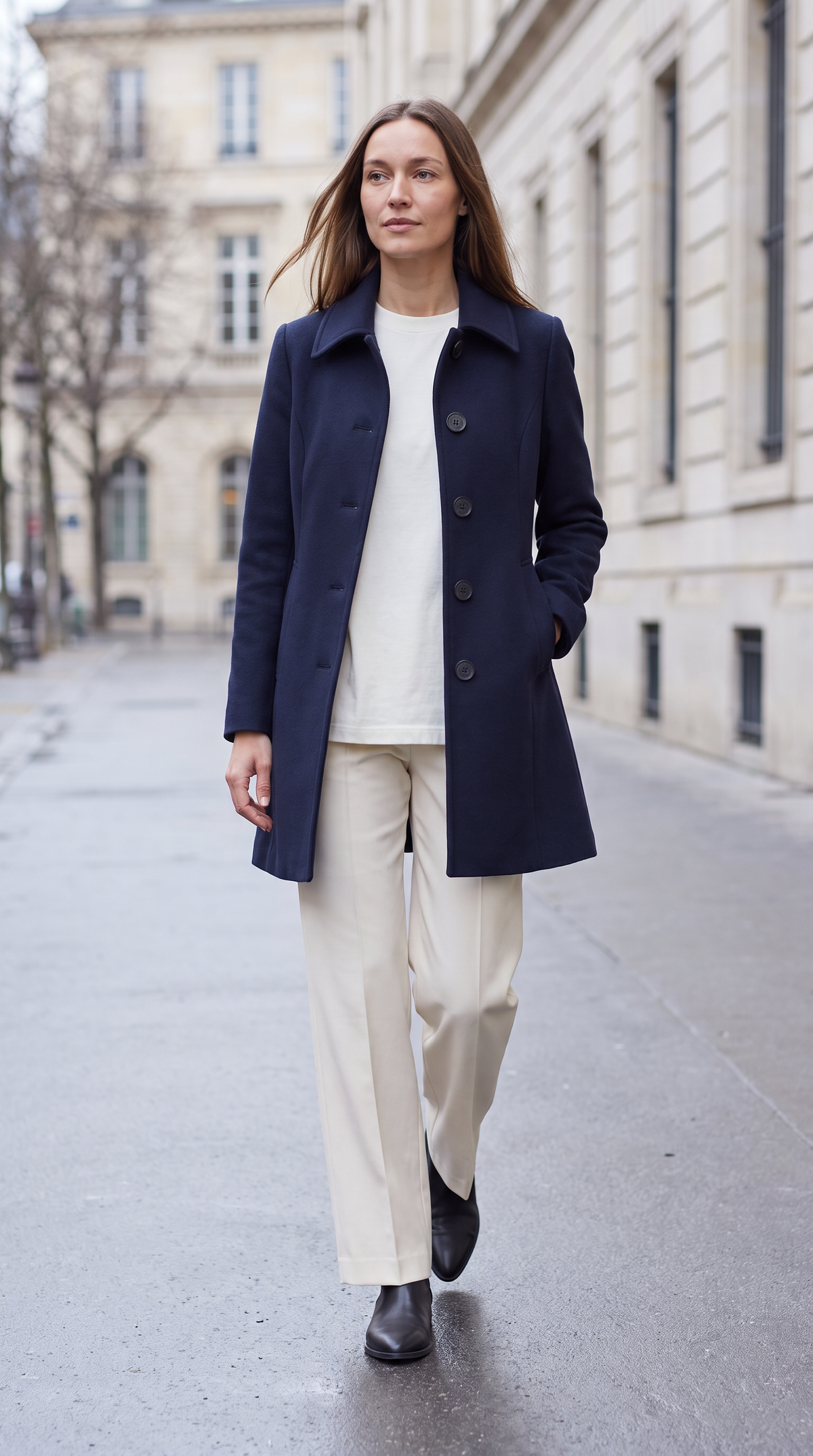 Women's fit and flare trench coat with pointed collar and button front