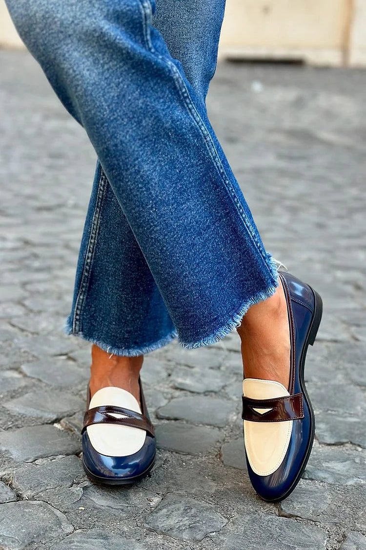 Women's colorblock round toe loafers with low heels