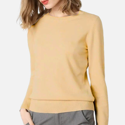 Women's lightweight crewneck sweater with long sleeves and ribbed trims