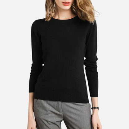 Women's lightweight crewneck sweater with long sleeves and ribbed trims