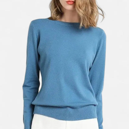 Women's lightweight crewneck sweater with long sleeves and ribbed trims