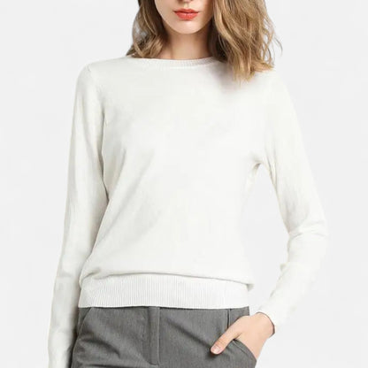 Women's lightweight crewneck sweater with long sleeves and ribbed trims