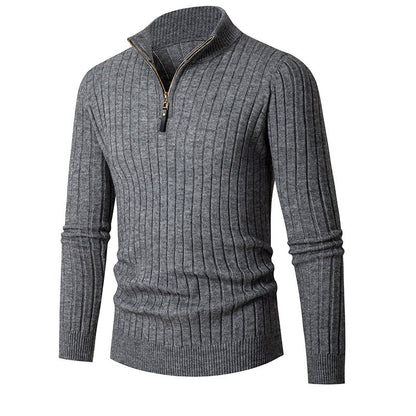 Men's ribbed quarter-zip sweater with mock neck and long sleeves