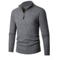 Men's ribbed quarter-zip sweater with mock neck and long sleeves