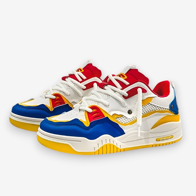 Men's geometric lace-up sneakers with chunky soles and contrasting panel details