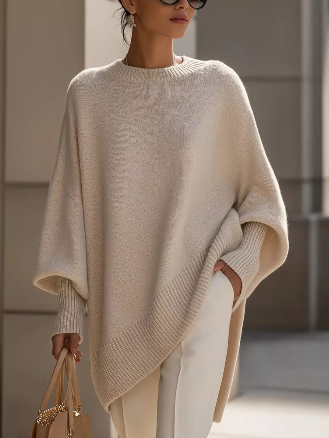 Women's oversized sweater with wide sleeves and ribbed cuffs