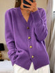Women's V-neck knit cardigan with heart-shaped buttons and front pockets
