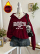 Women's Brooklyn graphic hoodie with hood and partial zipper