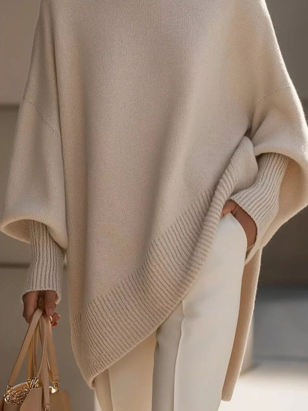 Women's oversized sweater with wide sleeves and ribbed cuffs