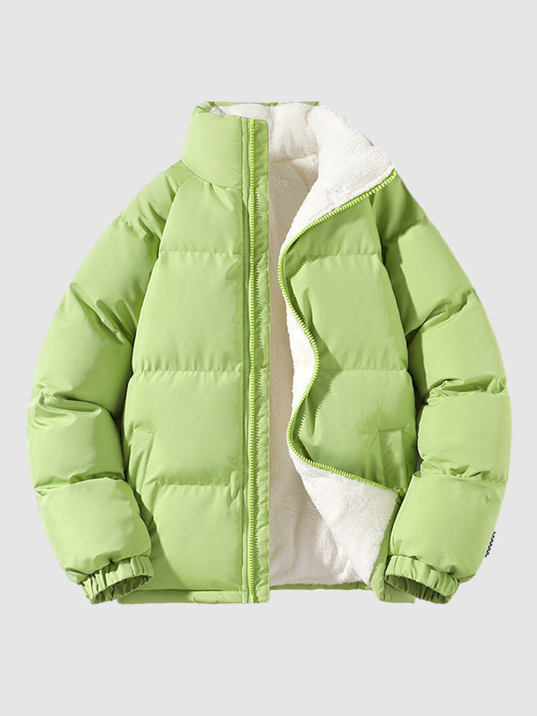 Men's padded jacket with fleece lining, stand collar and zip front