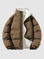 Men's padded jacket with fleece lining, stand collar and zip front