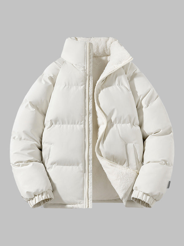 Men's padded jacket with fleece lining, stand collar and zip front