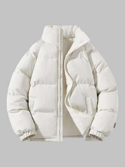 Men's padded jacket with fleece lining, stand collar and zip front