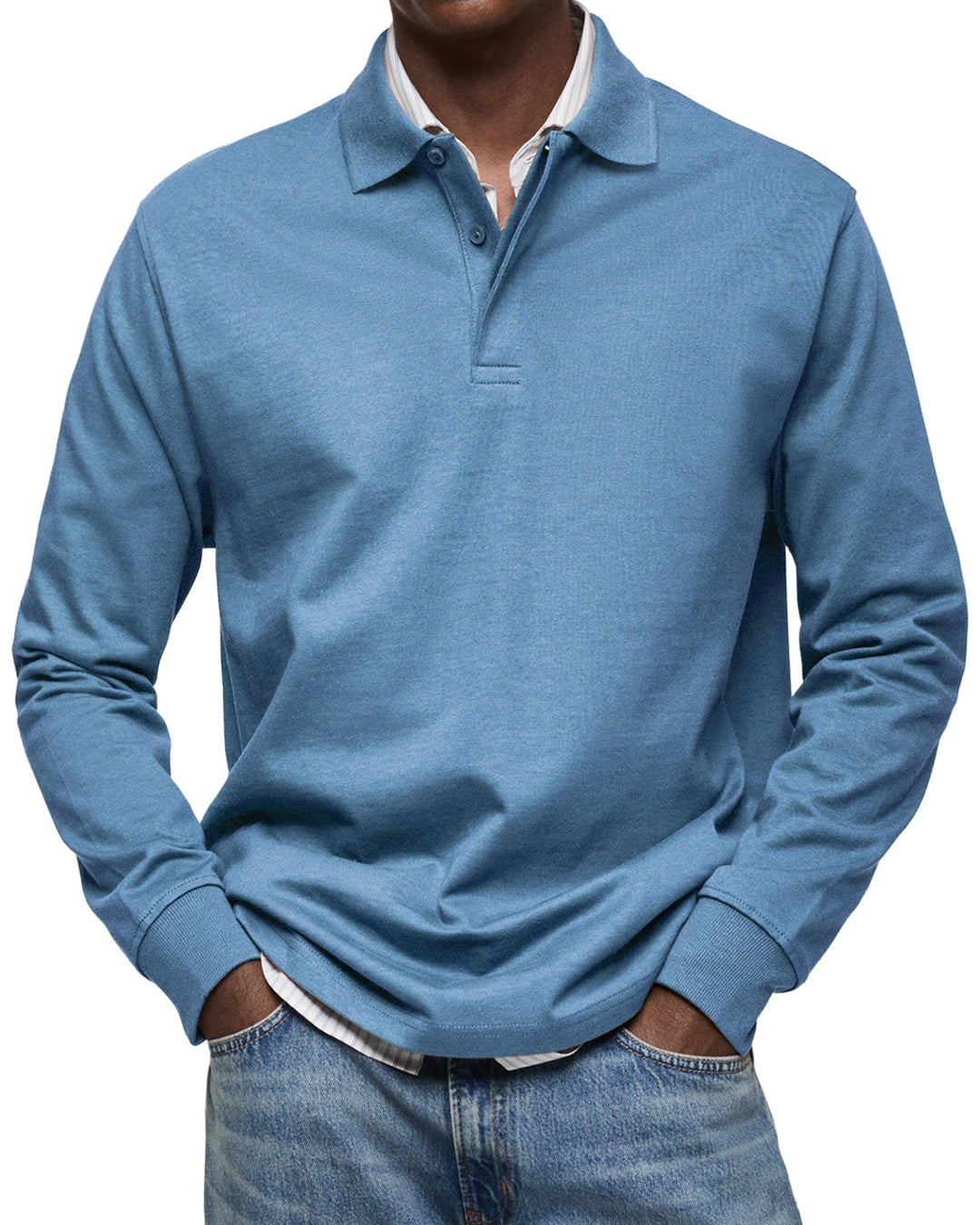 Men's long sleeve polo sweater with collar and button placket