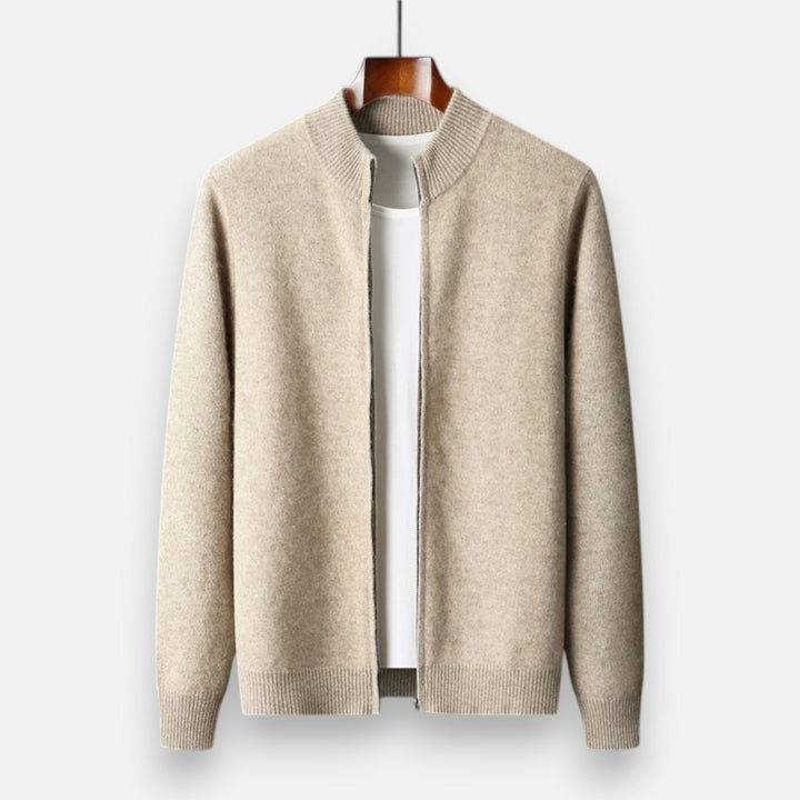 Men's plain zip front sweater with ribbed mock neck