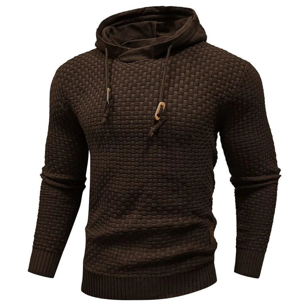 Men's textured hoodie with drawstring hood, long sleeves and ribbed trims