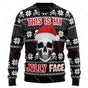 Men's Christmas sweater with skull graphics, snowflakes and festive lettering