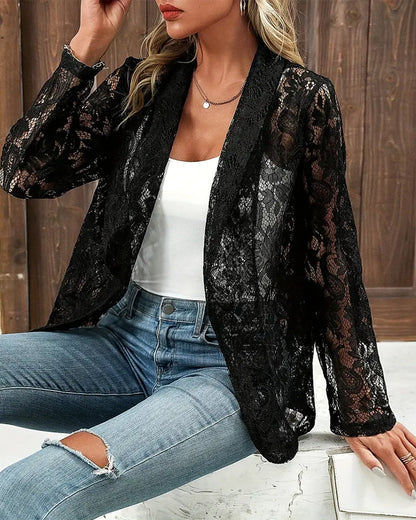 Women's open-front lace blazer with long sleeves