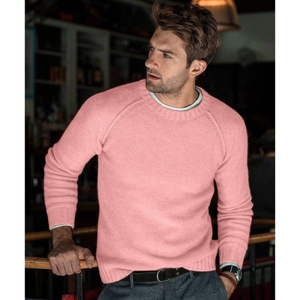 Men's long-sleeve crew neck knit sweater with ribbed trims