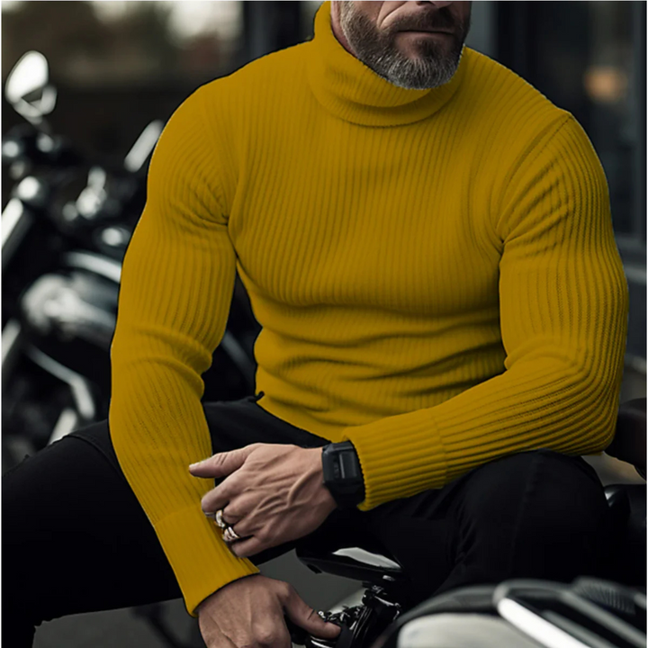 Men's ribbed turtleneck sweater with long sleeves