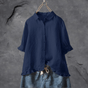Women's collared shirt with ruffled cuffs and hem