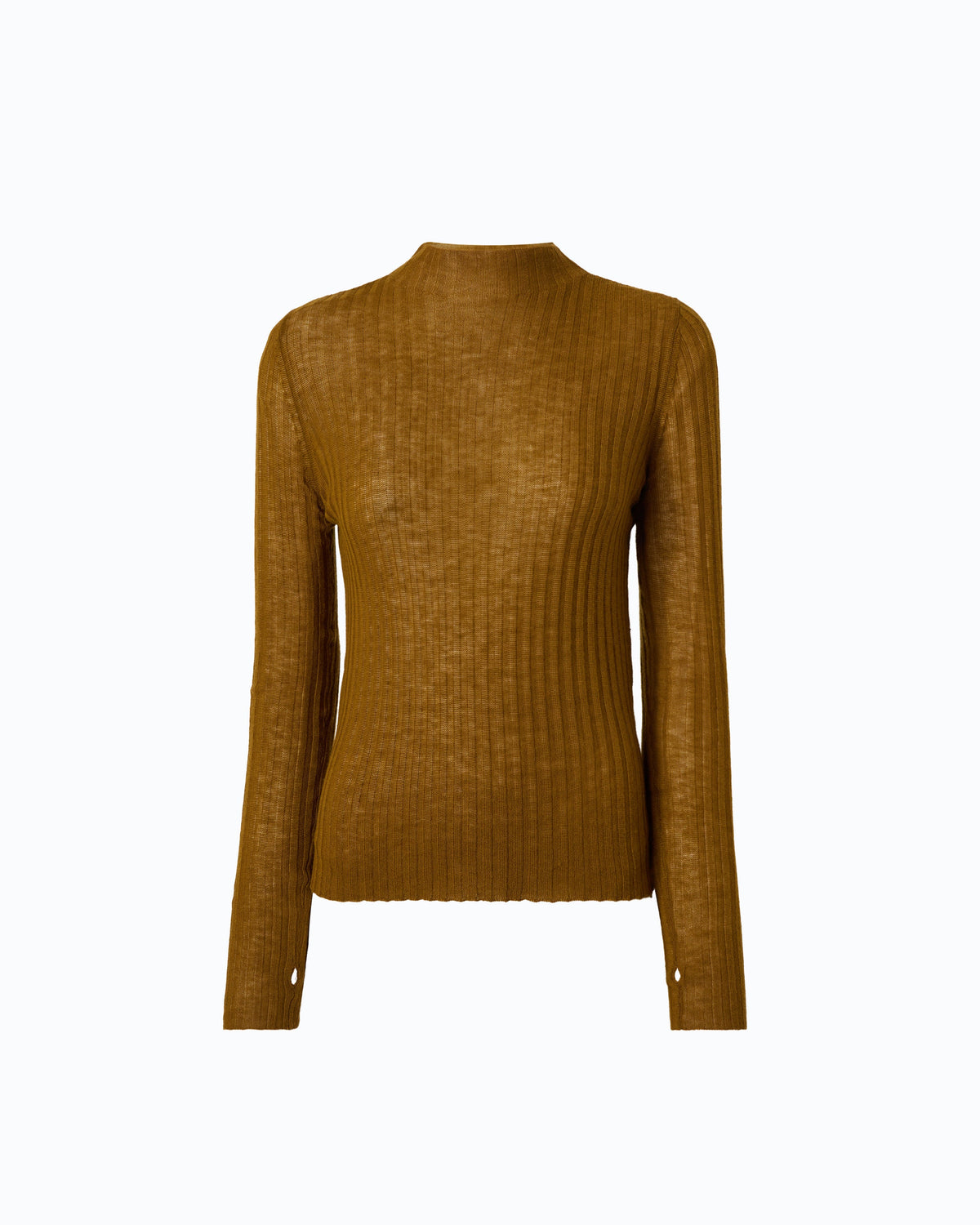Women's mustard yellow ribbed crew neck sweater with long sleeves