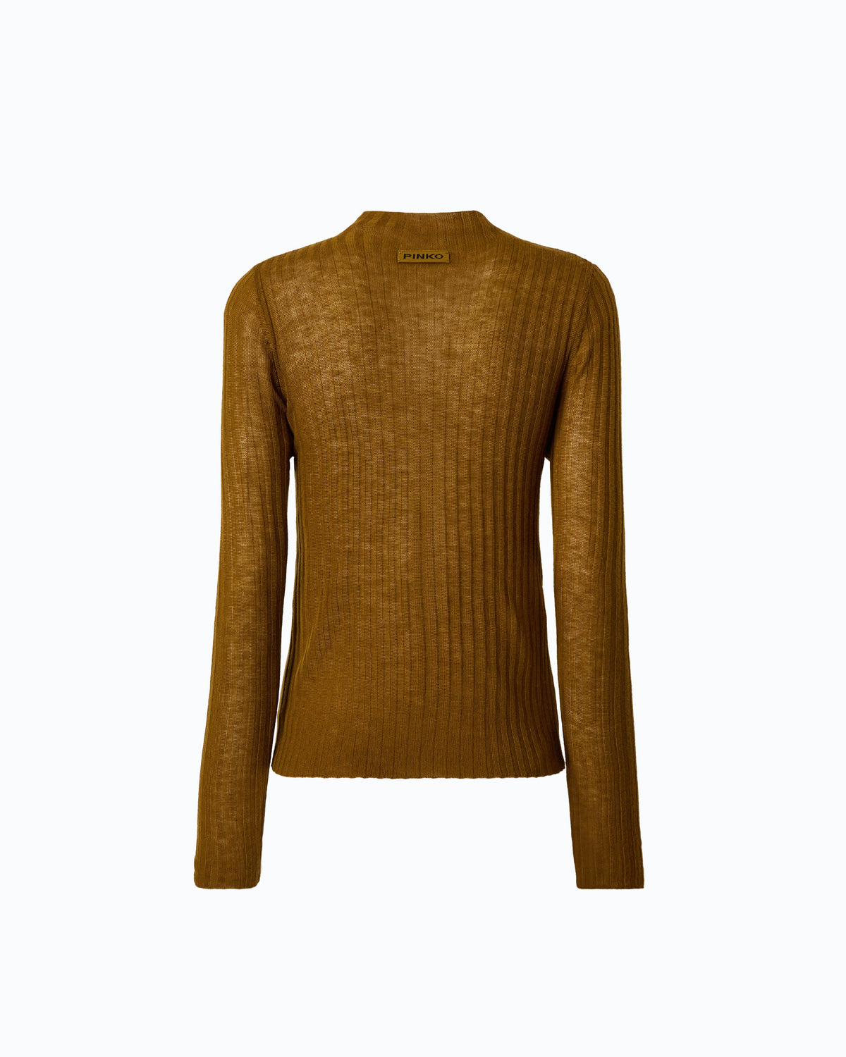 Women's mustard yellow ribbed crew neck sweater with long sleeves