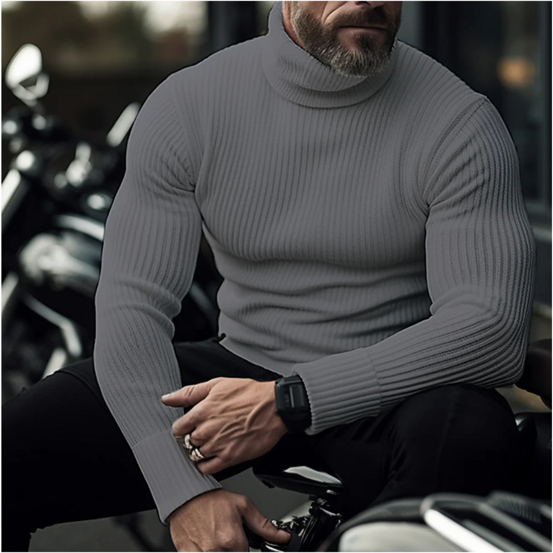 Men's ribbed turtleneck sweater with long sleeves