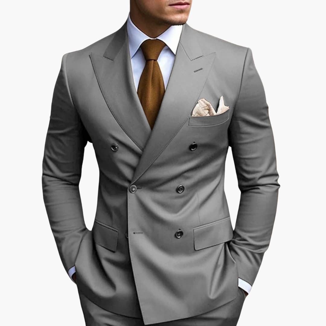 Men's Double-Breasted Suit Set – Tailored Notched-Lapel Blazer & Trousers for Weddings & Business 5
