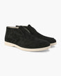 Ankle-height slip-on loafers with rounded toes, stitched apron detailing and flat contrasting soles