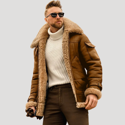 Men's pilot jacket with shearling-style collar, long sleeves and zip front
