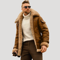 Men's pilot jacket with shearling-style collar, long sleeves and zip front